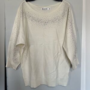 7th Ave NY & Comp Cream Sweater with embelisshed Silver Accents